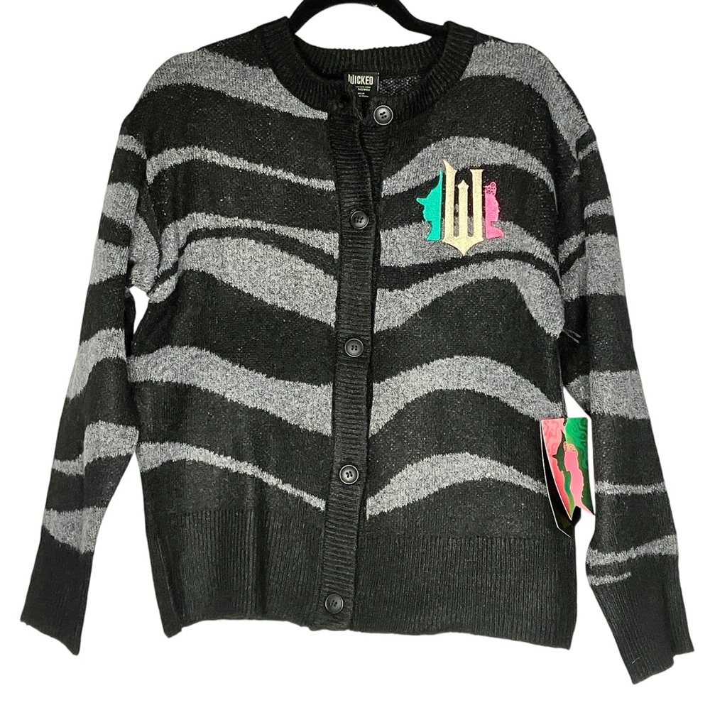 Wicked Movie Women’s cardigan sweater black & gray stripe XXS or small - Picture 6 of 17